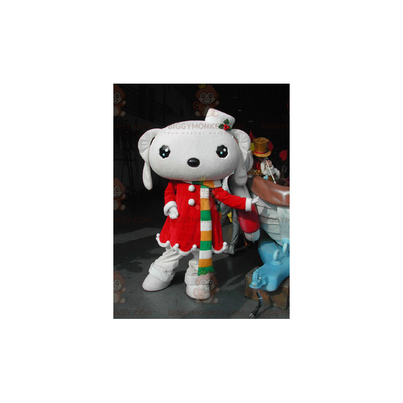 Costume de mascotte BIGGYMONKEY™ de lapin blanc habillé d'une Costume de mascotte BIGGYMONKEY™ de lapin blanc habillé d'une