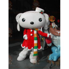Wit konijn BIGGYMONKEY™ mascottekostuum gekleed in rode