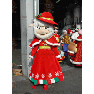 White Sheep BIGGYMONKEY™ Mascot Costume Dressed In Christmas