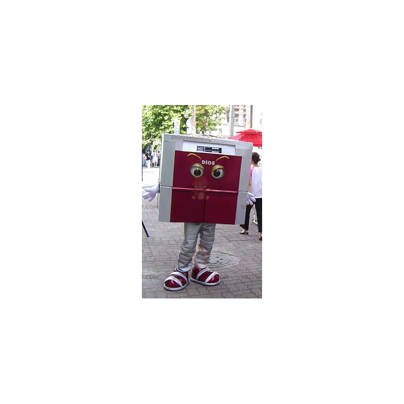 Szaro-czerwony kwadratowy kostium maskotki BIGGYMONKEY™ o Szaro-czerwony kwadratowy kostium maskotki BIGGYMONKEY™ o