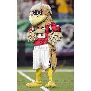 Brown and Tan Bird BIGGYMONKEY™ Mascot Costume in Red Outfit –