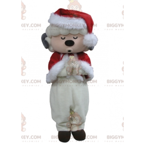 White Sheep BIGGYMONKEY™ Mascot Costume Dressed As Santa -