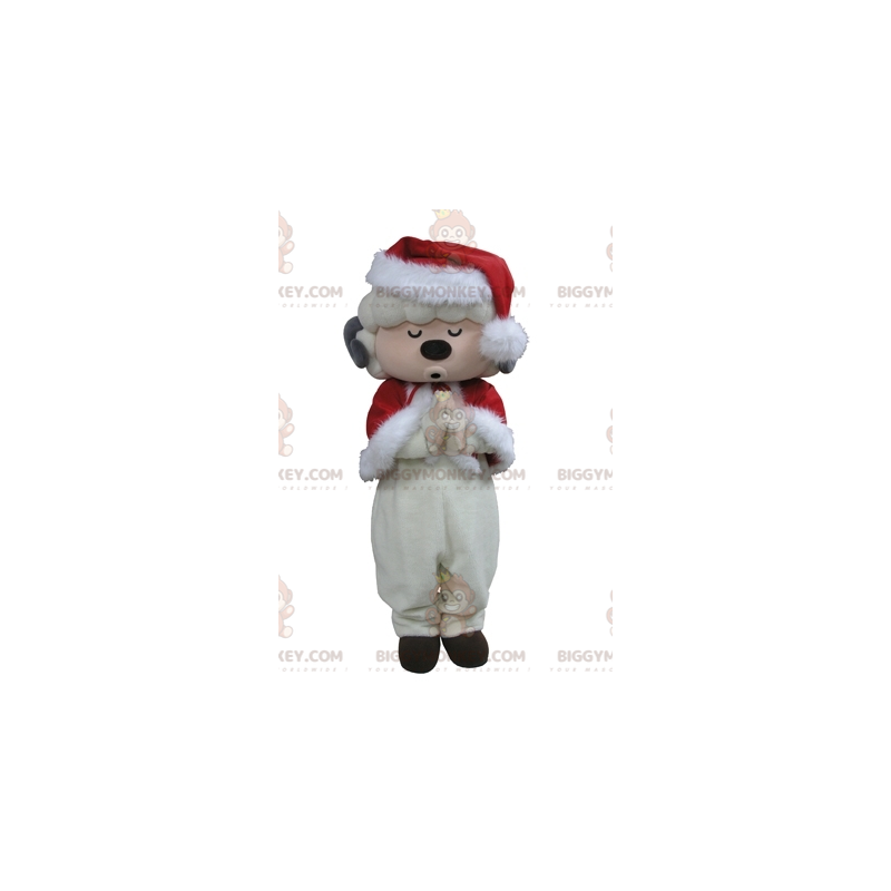Traje de mascote de ovelha branca BIGGYMONKEY™ vestido de Papai Traje de mascote de ovelha branca BIGGYMONKEY™ vestido de Papai