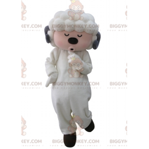 White and Gray Sheep BIGGYMONKEY™ Mascot Costume with Eyes