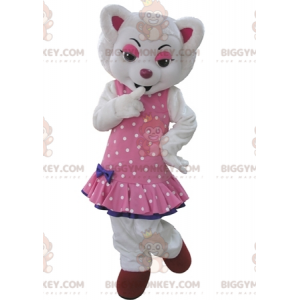 BIGGYMONKEY™ Mascot Costume of White Wolf Dressed in Pink Polka
