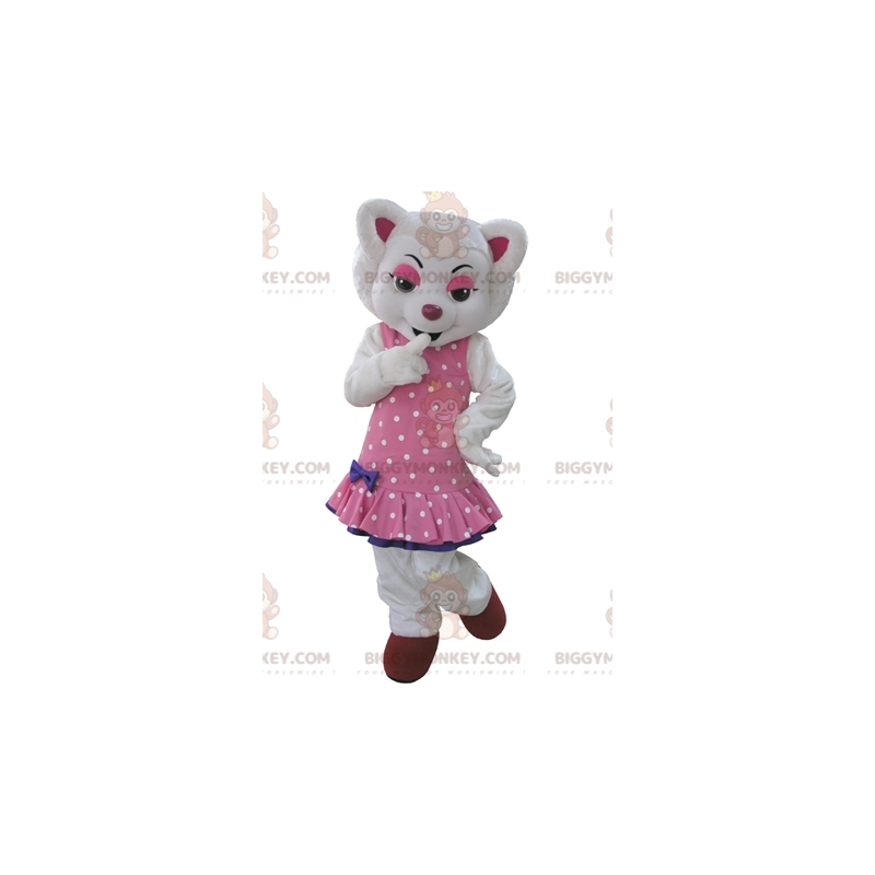 Costume de mascotte BIGGYMONKEY™ de louve blanche habillée Costume de mascotte BIGGYMONKEY™ de louve blanche habillée