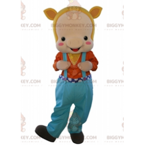 BIGGYMONKEY™ Costume da mascotte Maialino beige vestito con una