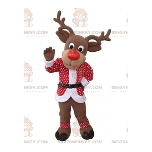 Vánoční kostým maskota soba BIGGYMONKEY™ s červenobílým