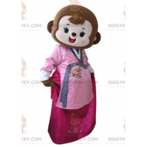 BIGGYMONKEY™ mascottekostuum bruine aap gekleed in roze jurk -