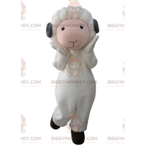 BIGGYMONKEY™ Mascot Costume White and Pink Sheep with Gray