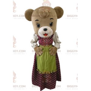 Brown bear BIGGYMONKEY™ mascot costume dressed in a dress with