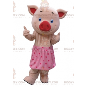 BIGGYMONKEY™ Mascot Costume Pink Pig with Blue Eyes and Polka