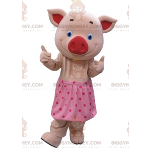 BIGGYMONKEY™ mascottekostuum roze varken met blauwe ogen en rok