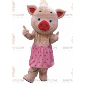 BIGGYMONKEY™ Mascot Costume Pink Pig with Blue Eyes and Polka Dot Skirt - Pig Mascots - BIGGYMONKEY_05297 - BiggyMonkey.com