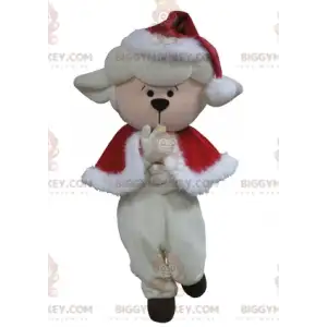 Hvidt får BIGGYMONKEY™ maskotkostume juleoutfit -