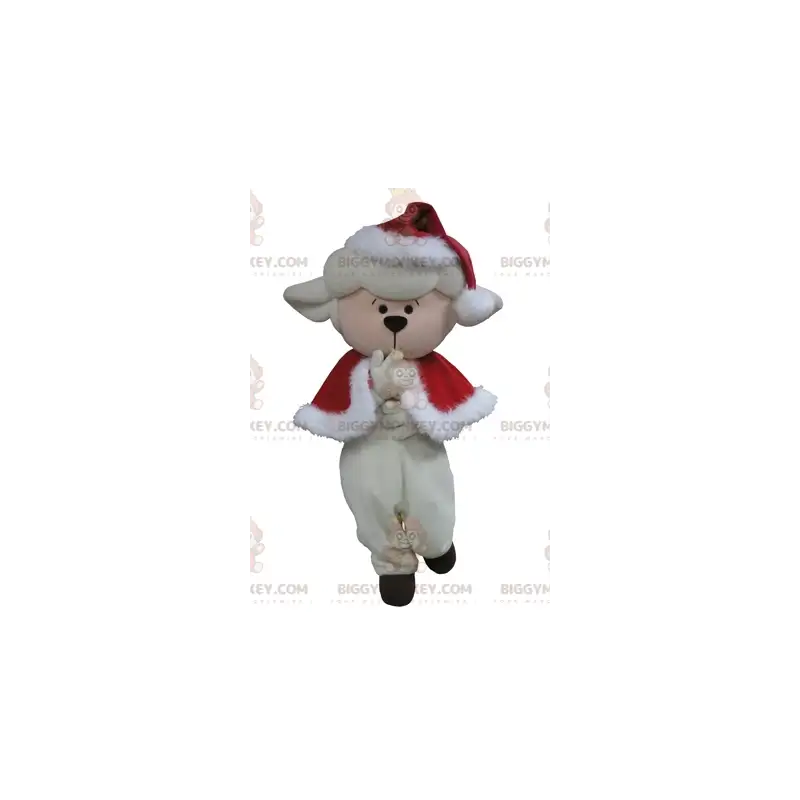 Hvidt får BIGGYMONKEY™ maskotkostume juleoutfit - Hvidt får BIGGYMONKEY™ maskotkostume juleoutfit -