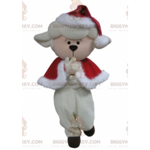 Kostium maskotka Biała Owca BIGGYMONKEY™ Świąteczny strój - Maskotki owiec - BIGGYMONKEY_05300 - BiggyMonkey.com