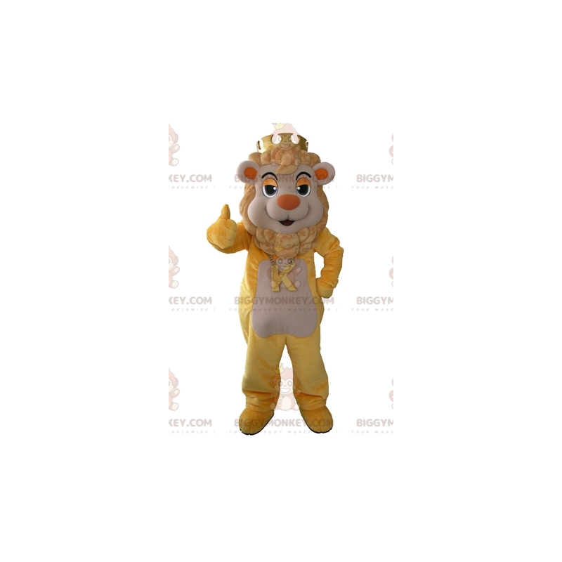 Costume de mascotte BIGGYMONKEY™ de lion jaune et beige avec Costume de mascotte BIGGYMONKEY™ de lion jaune et beige avec