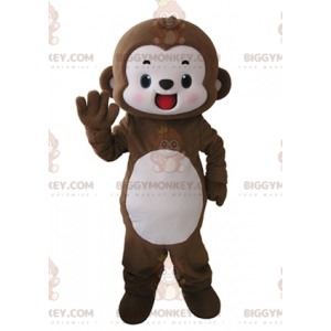 Zeer lachende bruine en witte aap BIGGYMONKEY™ mascottekostuum