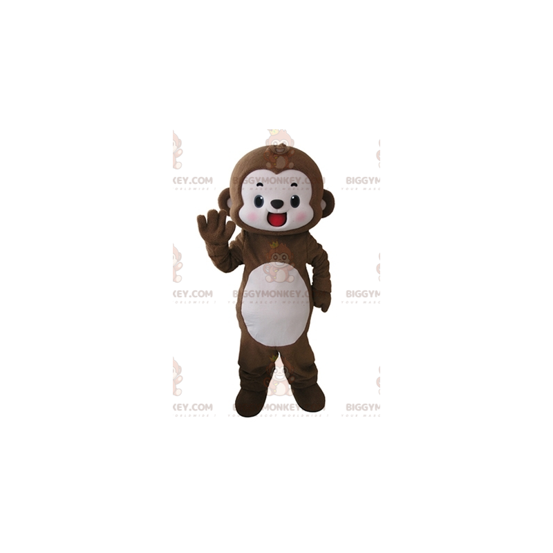 Costume de mascotte BIGGYMONKEY™ de singe marron et blanc très Costume de mascotte BIGGYMONKEY™ de singe marron et blanc très