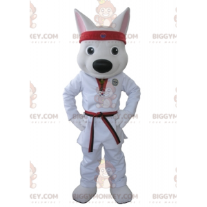 BIGGYMONKEY™ White Wolf Mascot Costume Dressed in Kimono -