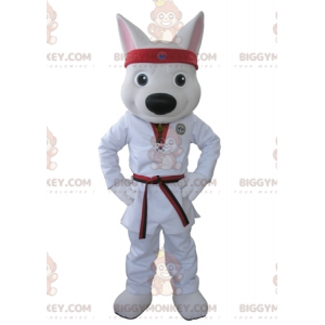 BIGGYMONKEY™ White Wolf Maskottchenkostüm im Kimono -