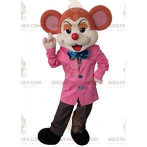 Oranje en beige muis BIGGYMONKEY™ mascottekostuum gekleed in stijlvol pak - Muis mascotte - BIGGYMONKEY_05313 - BiggyMonkey.com