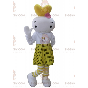BIGGYMONKEY™ Mascot Costume White and Yellow Snowman Dressed in