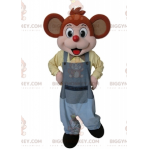 Disfraz de mascota de ratón naranja y rosa BIGGYMONKEY™ vestido con mono gris - Mascota del ratón - BiggyMonkey.com