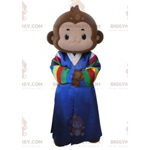 Kostým maskota hnědé opice BIGGYMONKEY™ ve vícebarevných šatech
