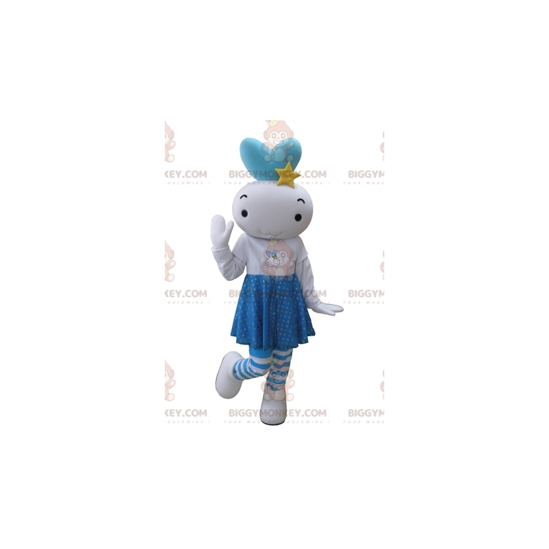 Fantasia de mascote de boneco de neve gigante branco e azul Fantasia de mascote de boneco de neve gigante branco e azul