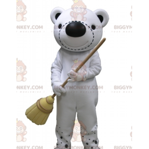 BIGGYMONKEY™ gigantisk vit och svart nallebjörnmaskotdräkt -