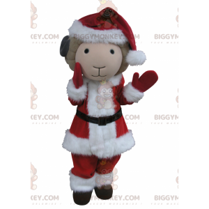 BIGGYMONKEY™ maskotkostume Beige og sort ged i julemandstøj -