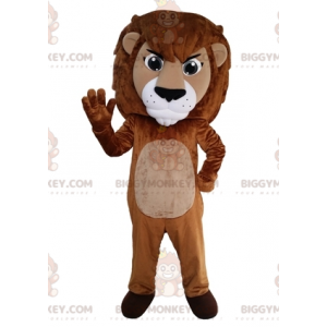 Kostým maskota obřího hnědobílého lva BIGGYMONKEY™. Kočičí