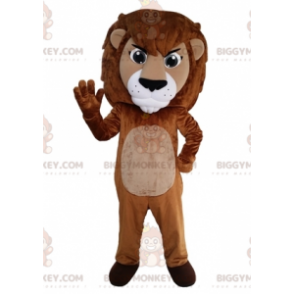 Traje de mascote gigante BIGGYMONKEY™ de leão marrom e branco.