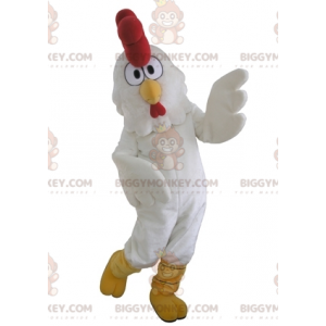 Costume de mascotte BIGGYMONKEY™ de coq de poule blanche géante