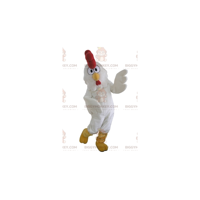 Costume de mascotte BIGGYMONKEY™ de coq de poule blanche géante Costume de mascotte BIGGYMONKEY™ de coq de poule blanche géante