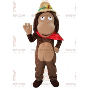 Kostým maskota hnědé opice BIGGYMONKEY™ s kloboukem průzkumníka