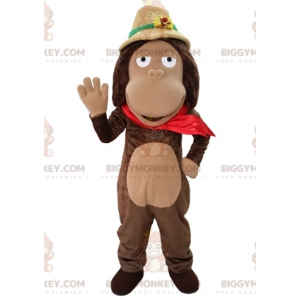 Ruskea apina BIGGYMONKEY™ maskottiasu Explorer-hatulla -