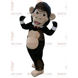 BIGGYMONKEY™ Mascot Costume Black and Beige Monkey with Bow Tie