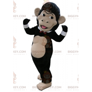 BIGGYMONKEY™ maskotkostume Sort og beige abe med sløjfe -