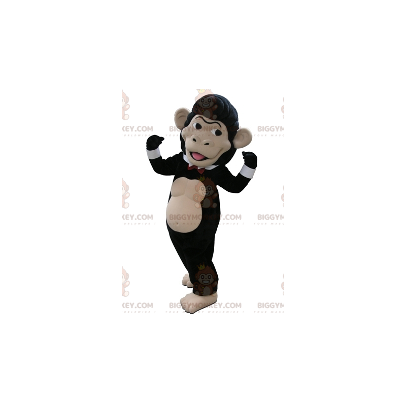 BIGGYMONKEY™ maskotkostume Sort og beige abe med sløjfe - BIGGYMONKEY™ maskotkostume Sort og beige abe med sløjfe -