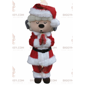 BIGGYMONKEY™ White and Gray Goat Mascot Costume in Santa Outfit