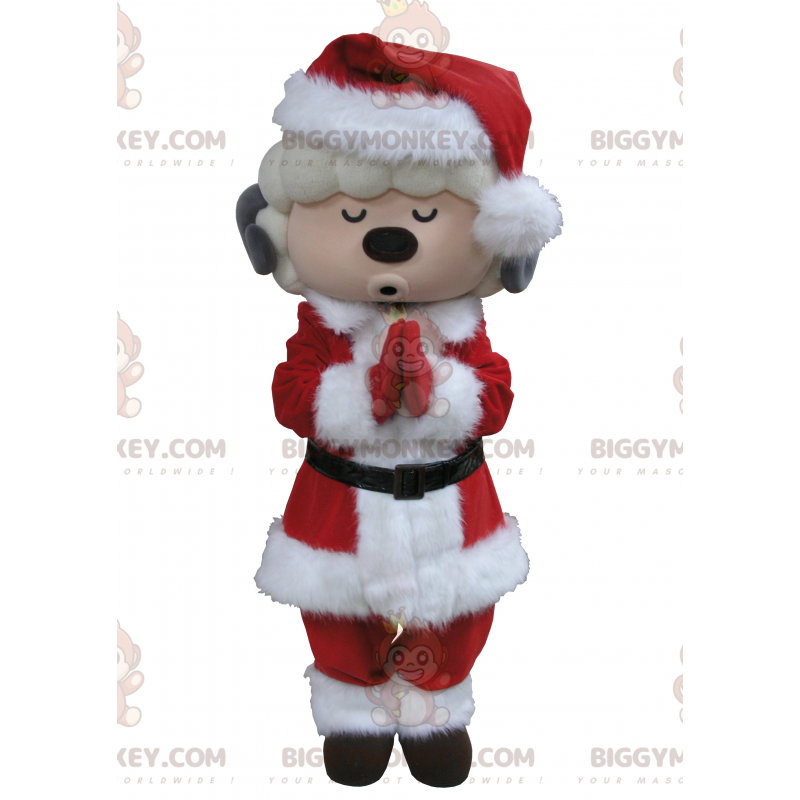 BIGGYMONKEY™ White and Gray Goat Mascot Costume in Santa Outfit