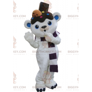 Traje de mascote BIGGYMONKEY™ de ursinho de pelúcia branco e