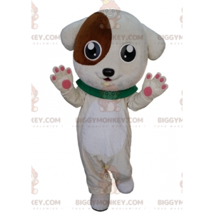 Roztomilé a jemné bílo-hnědé štěně BIGGYMONKEY™ kostým maskota