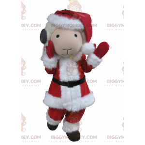 BIGGYMONKEY™ White and Gray Goat Mascot Costume in Santa Outfit