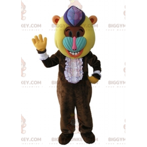 BIGGYMONKEY™ Braunes Pavian-Affen-Maskottchen-Kostüm mit buntem