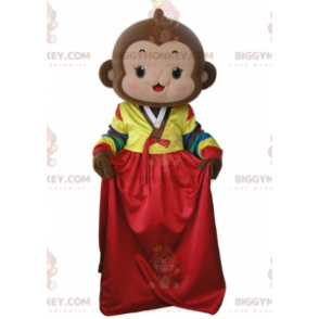 Brown Monkey BIGGYMONKEY™ Mascot Costume With Colorful Dress -