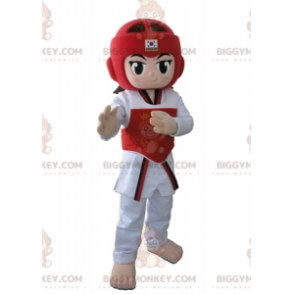 Kostium maskotki BIGGYMONKEY™ taekwendoka dziewczyna w stroju